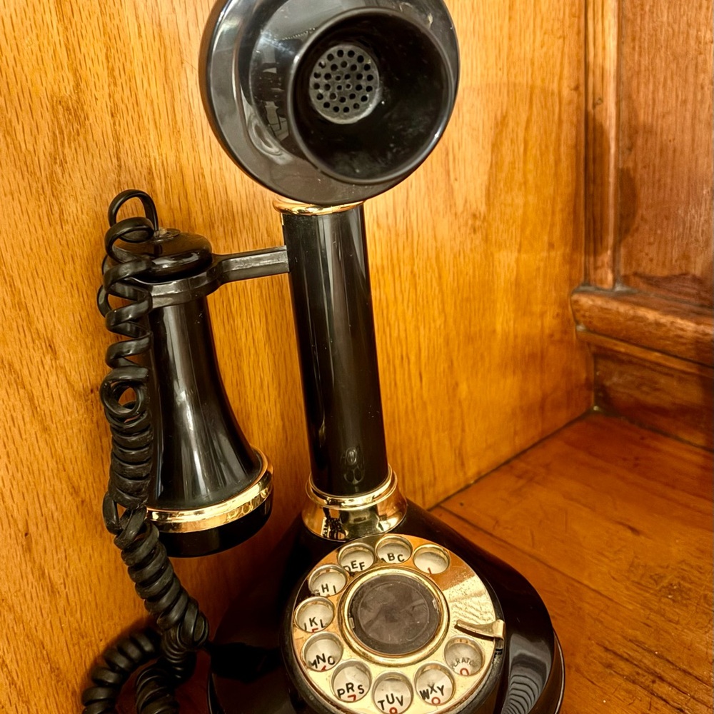 Vintage Candlestick Rotary Telephone – Black & Gold (1970s)